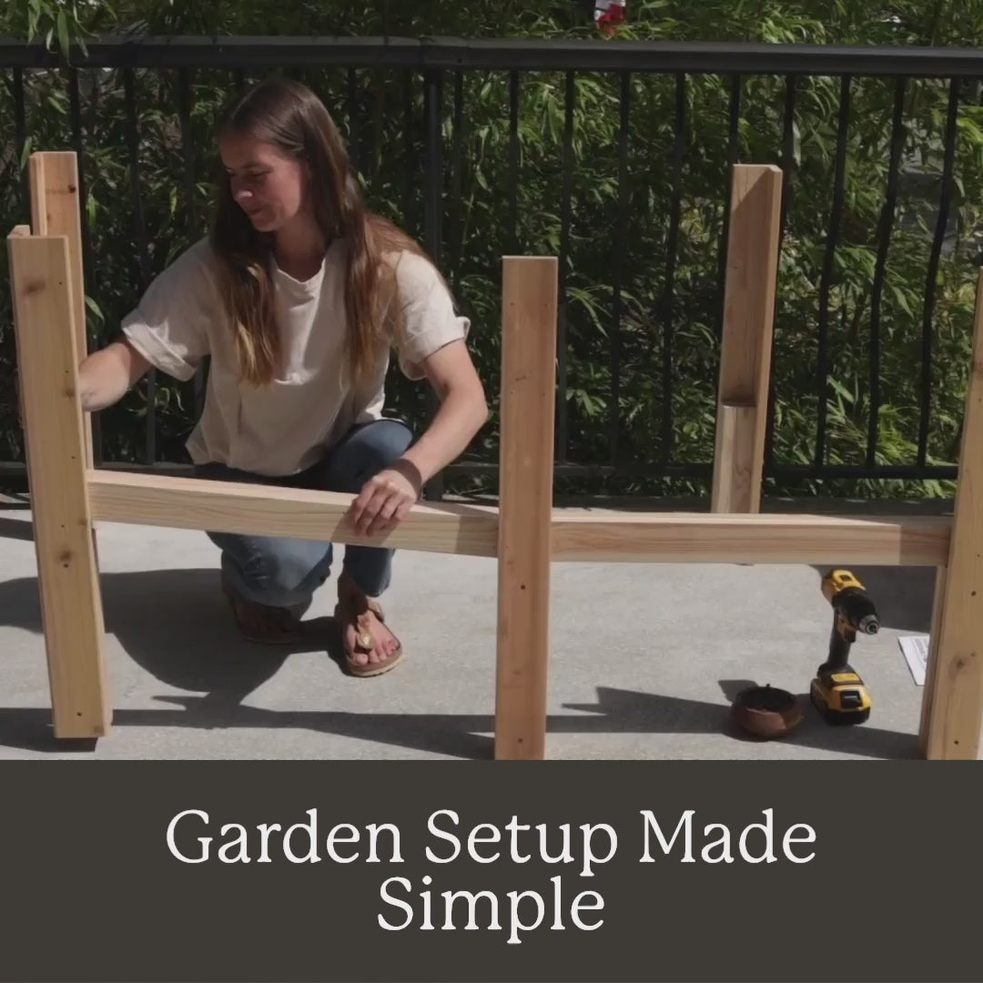 Load video: Natural Cedar Elevated Planter with U-Trellis