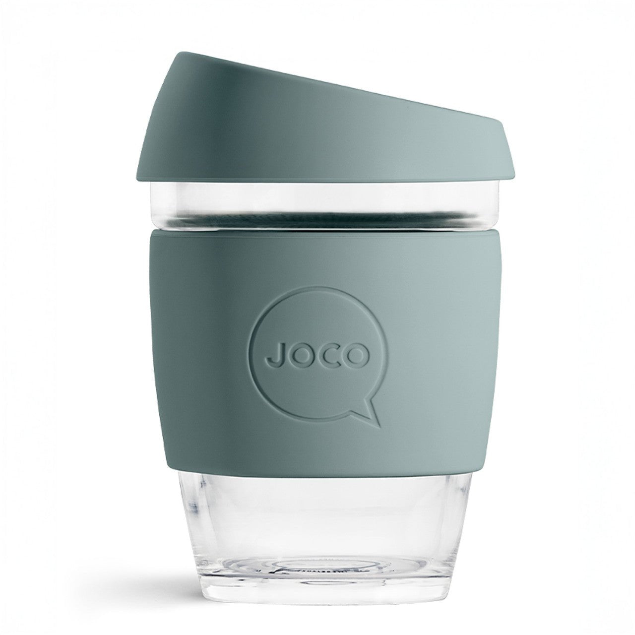 Reusable Glass Coffee Cup 12oz Blue Stone Grey