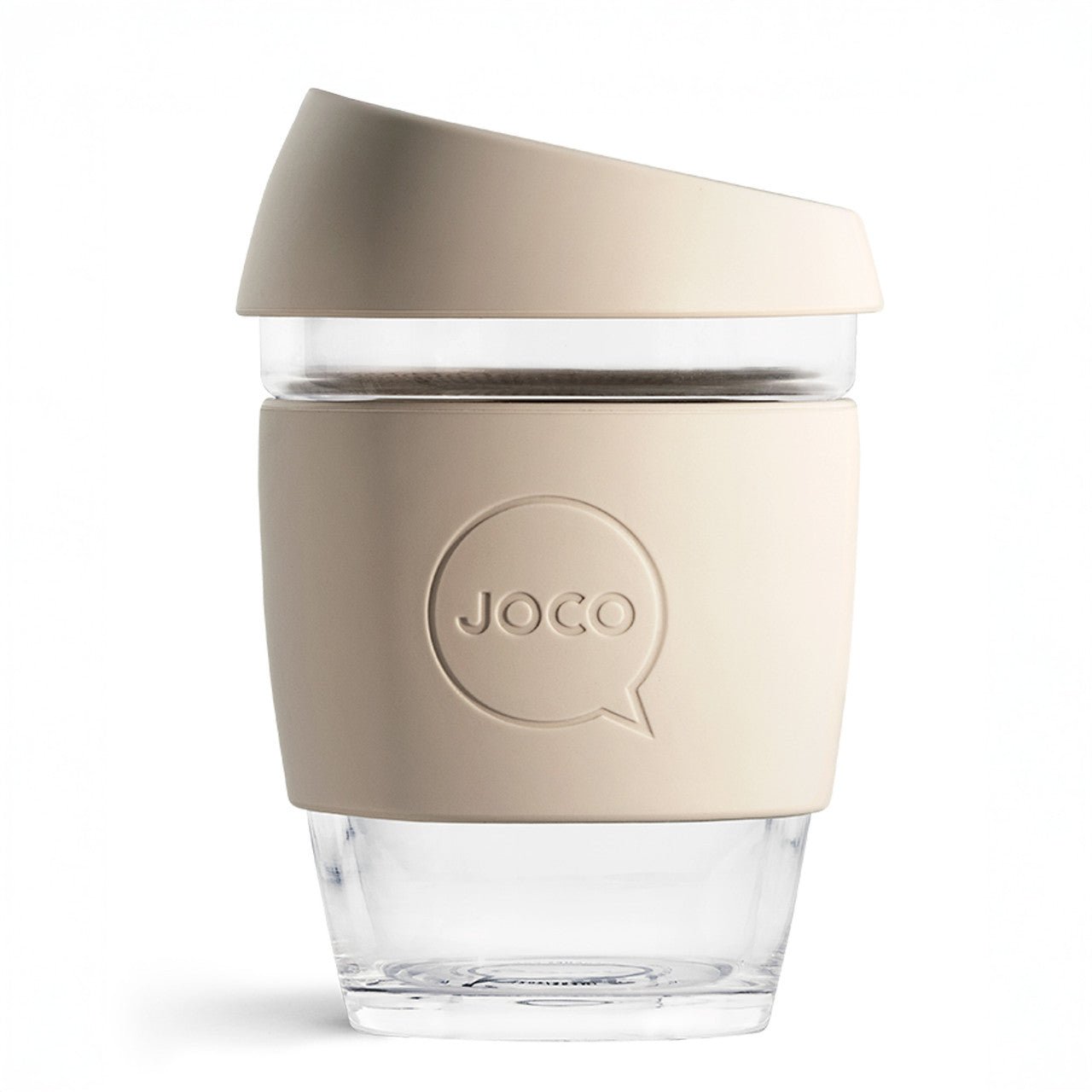 Reusable Glass Coffee Cup 12oz Sandstone