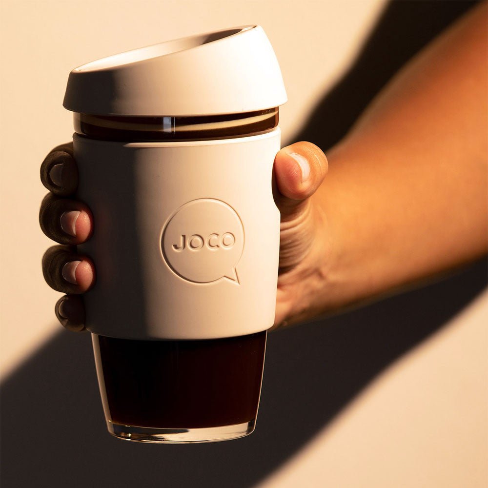 Reusable Glass Coffee Cup 16oz Sandstone