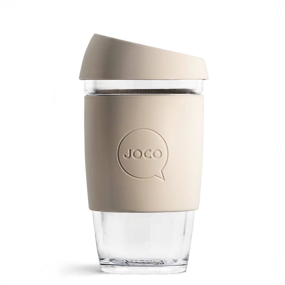 Reusable Glass Coffee Cup 16oz Sandstone