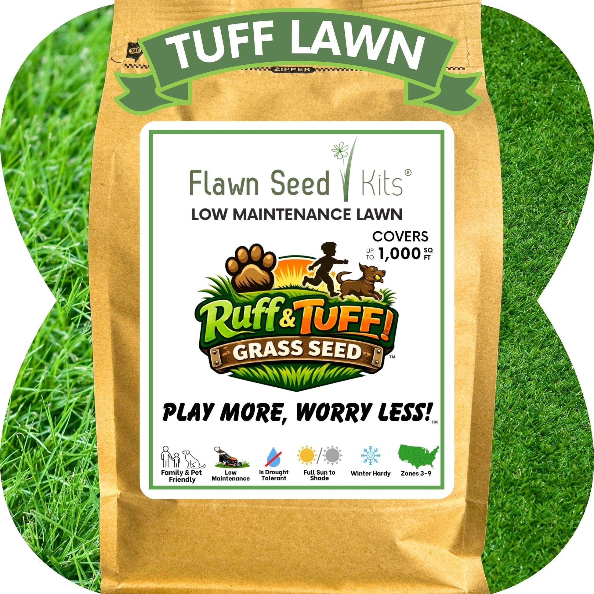 RUFF & TUFF Grass Seed - Premium Low Maintenance Fescue Blend 250 sq ft (1/2 lb)