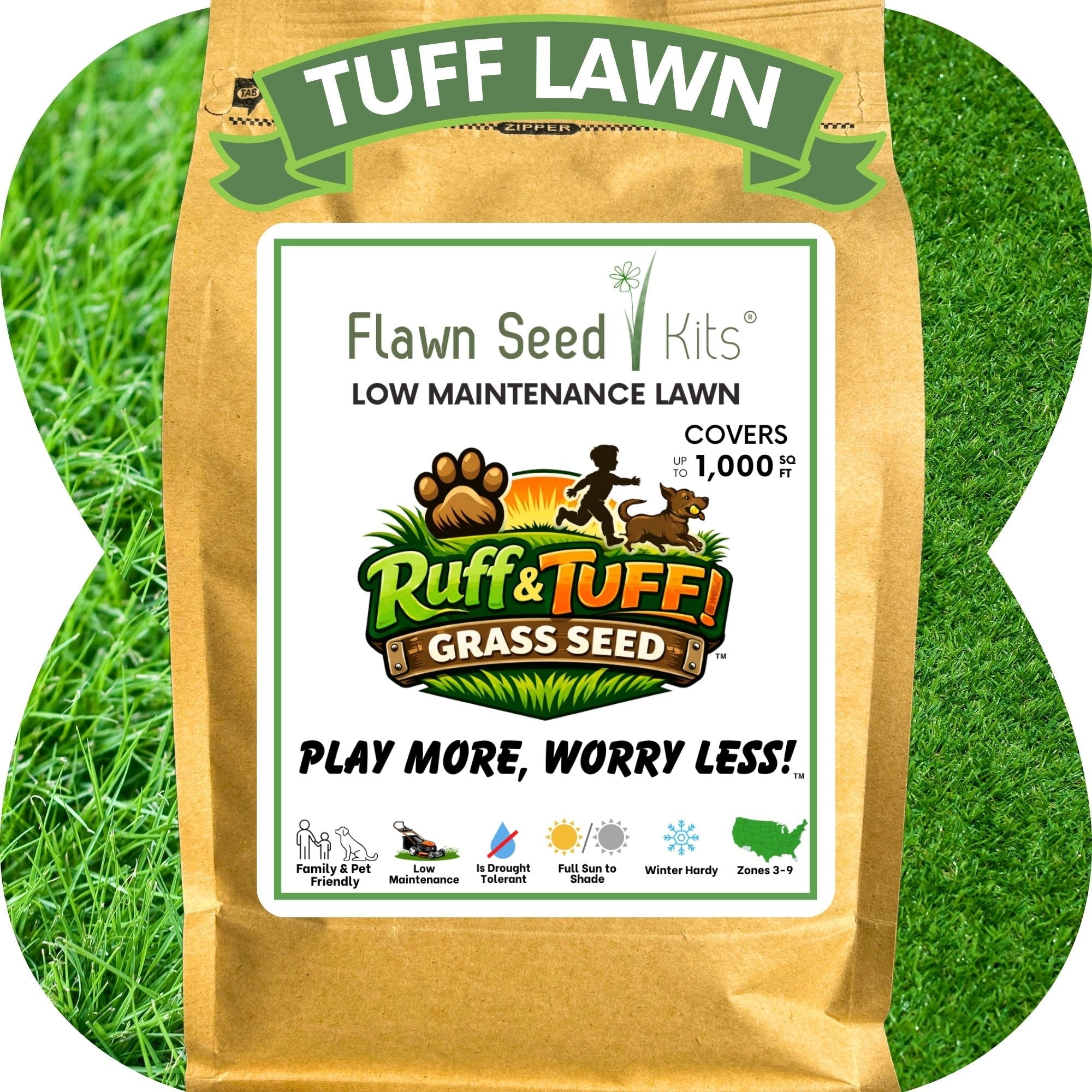 RUFF & TUFF Grass Seed - Premium Low Maintenance Fescue Blend 250 sq ft (1/2 lb)
