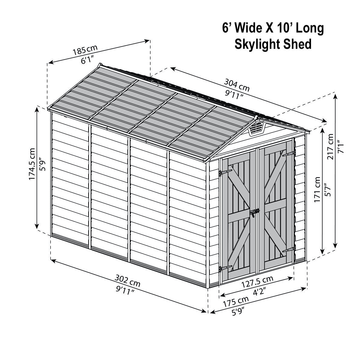 Skylight Sunlit Garden & Utility Shed 6' X 12' tan