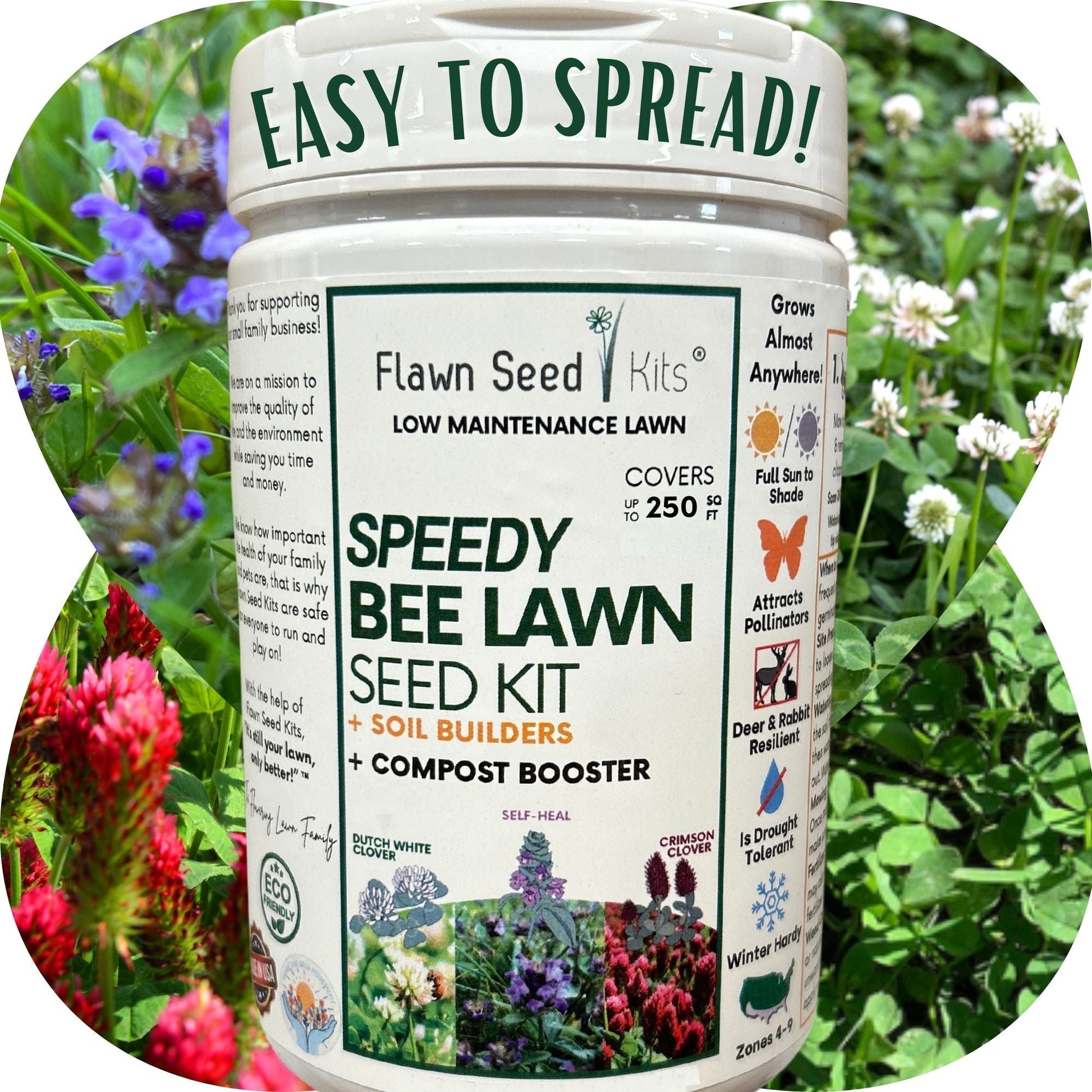 Speedy Bee Lawn Blend - Dutch White Clover, Self-Heal & Crimson Clover Seed Kit 250 sq ft