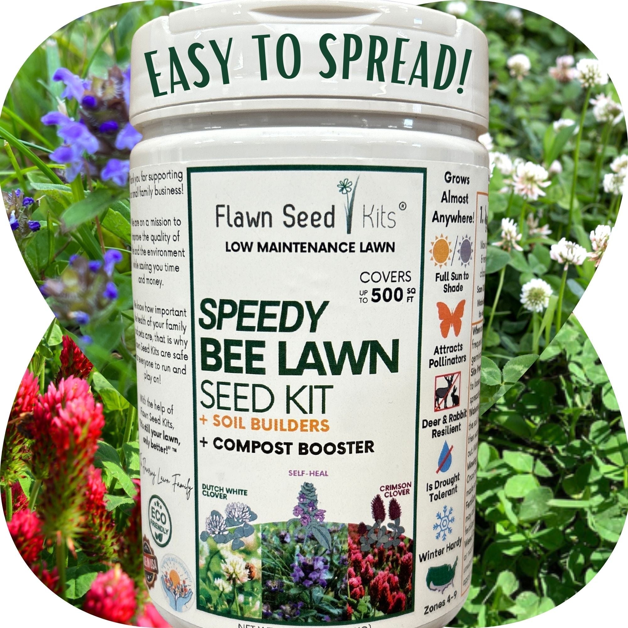 Speedy Bee Lawn Blend - Dutch White Clover, Self-Heal & Crimson Clover Seed Kit 250 sq ft