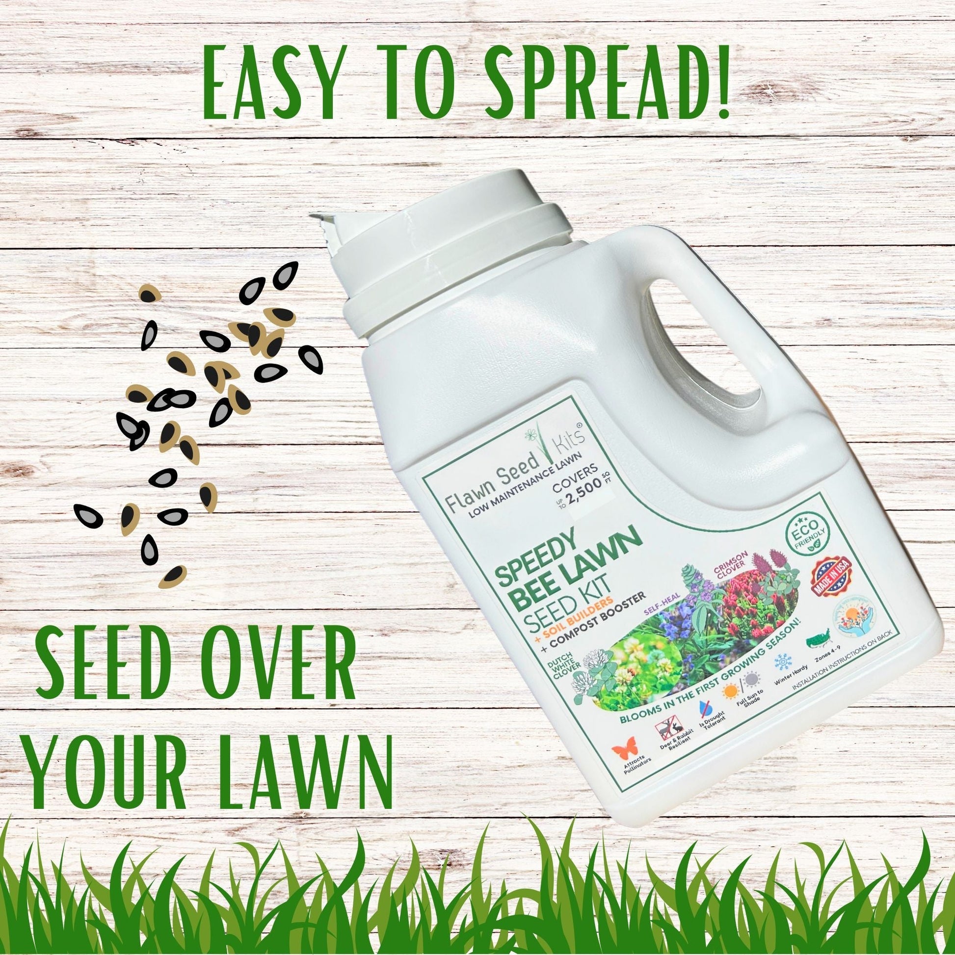 Speedy Bee Lawn Blend - Dutch White Clover, Self-Heal & Crimson Clover Seed Kit 250 sq ft