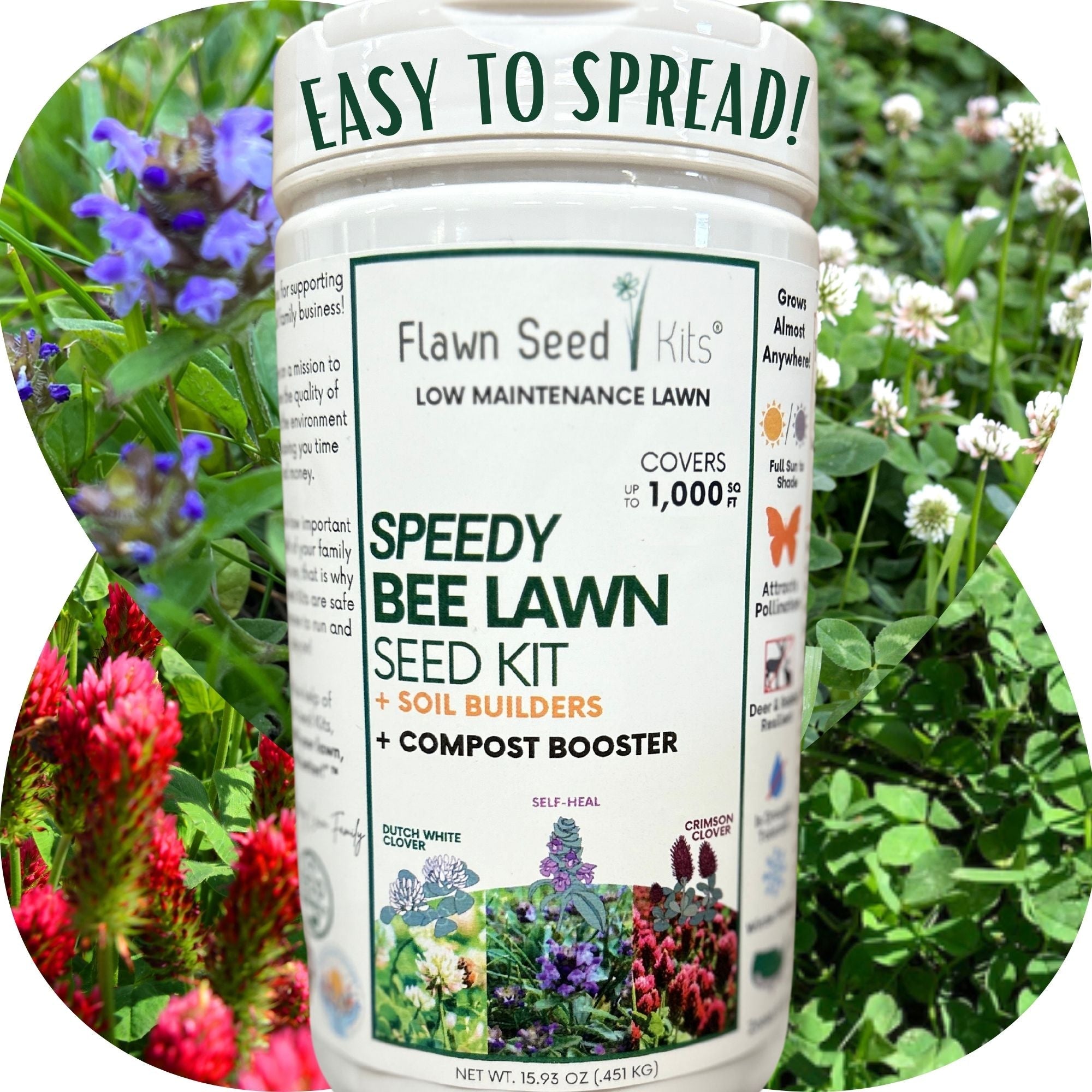 Speedy Bee Lawn Blend - Dutch White Clover, Self-Heal & Crimson Clover Seed Kit 250 sq ft