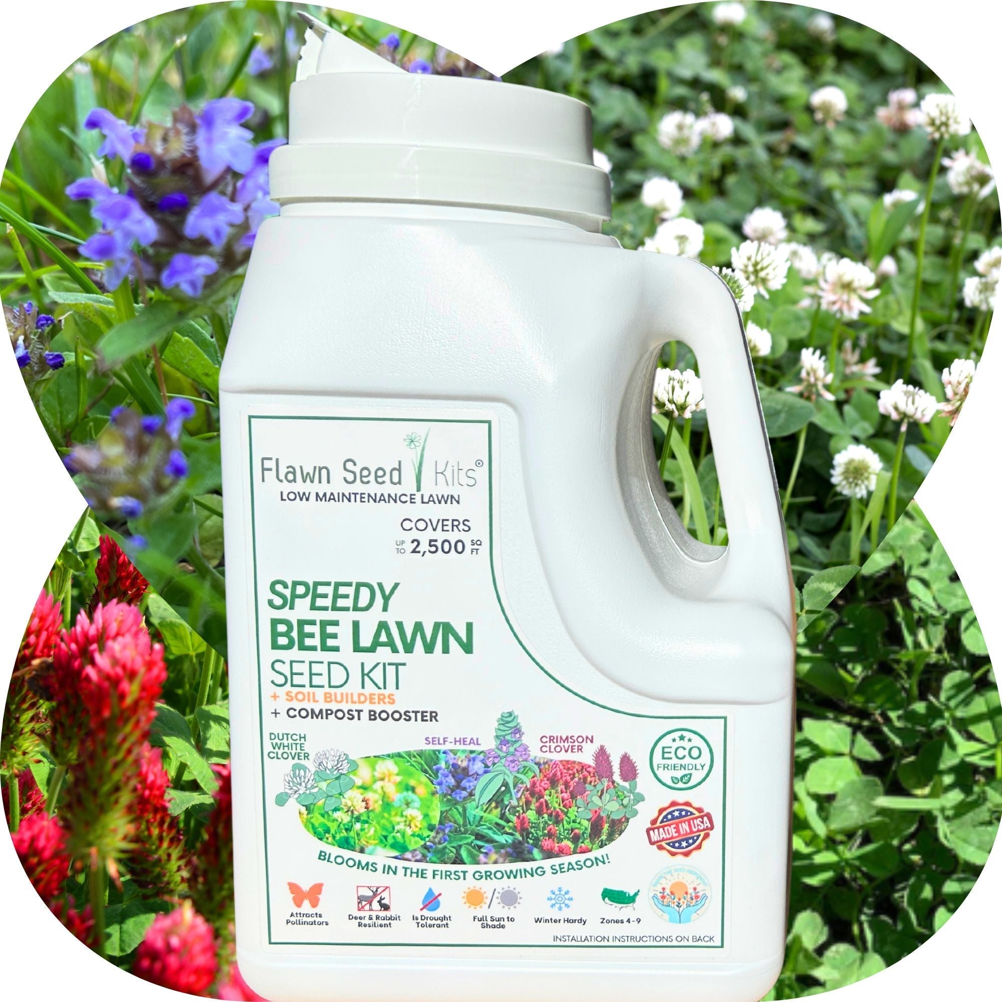 Speedy Bee Lawn Blend - Dutch White Clover, Self-Heal & Crimson Clover Seed Kit 250 sq ft