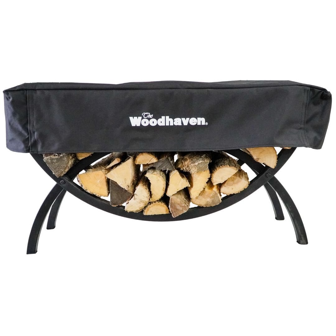 Steel Crescent Firewood Rack - 3' Long Wood Storage System Black with Cover None