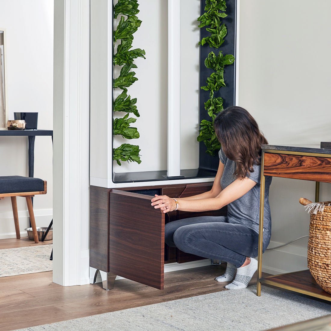 The Aeva - Indoor Vertical Hydroponic Garden System walnut option3