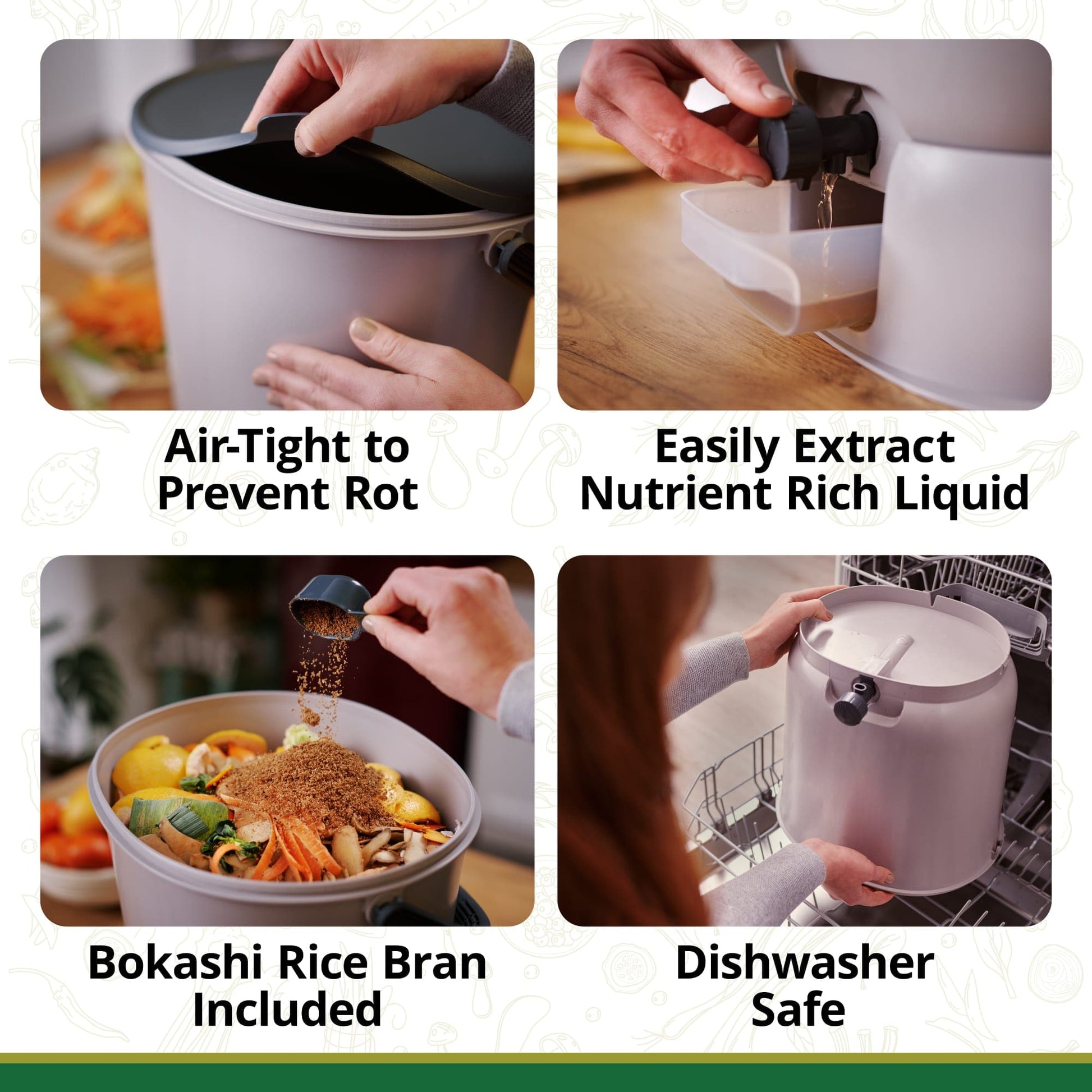 The Essential Kitchen Bokashi Compost Bin - 4.4 Gallon Food Waste Recycler 1 Bucket + FREE 1 lb bag of Bokashi Black