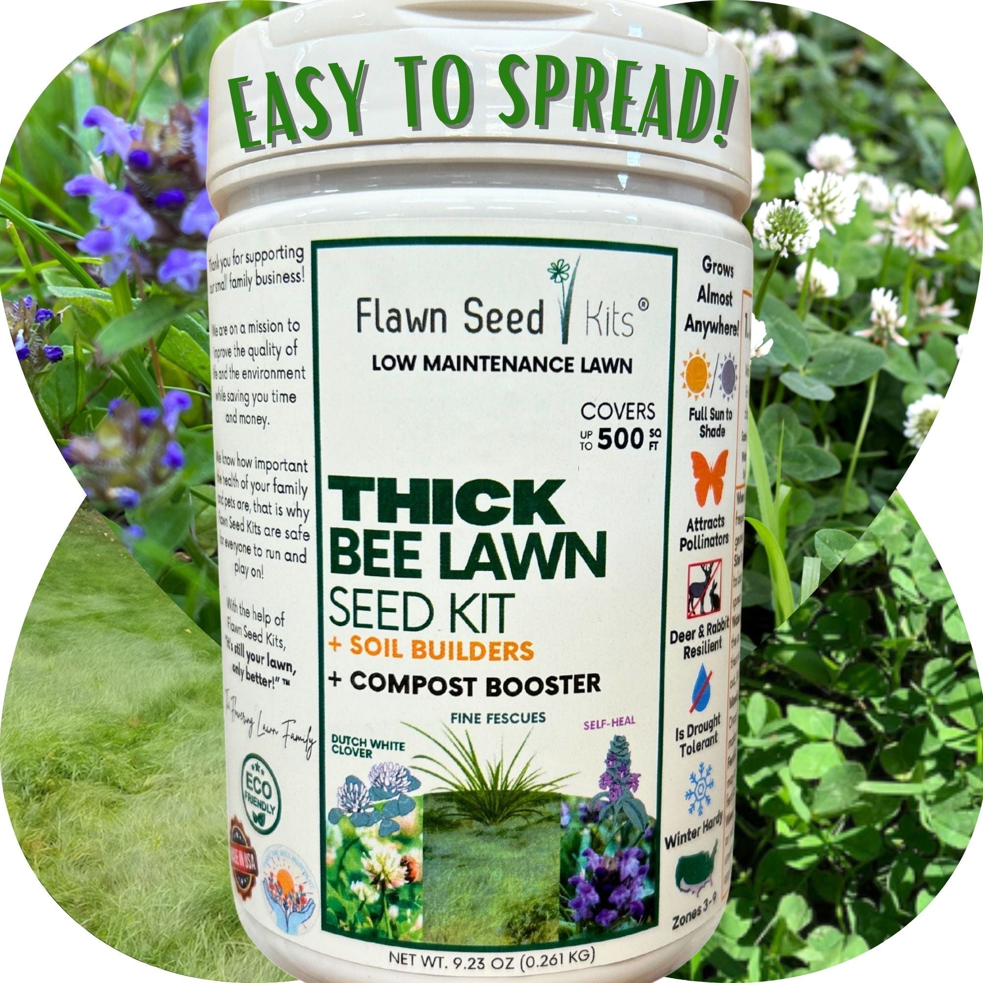 Thick Bee Lawn Blend - Dutch White Clover, Self-Heal, & Fine Fescue Seed Kit 250 sq ft