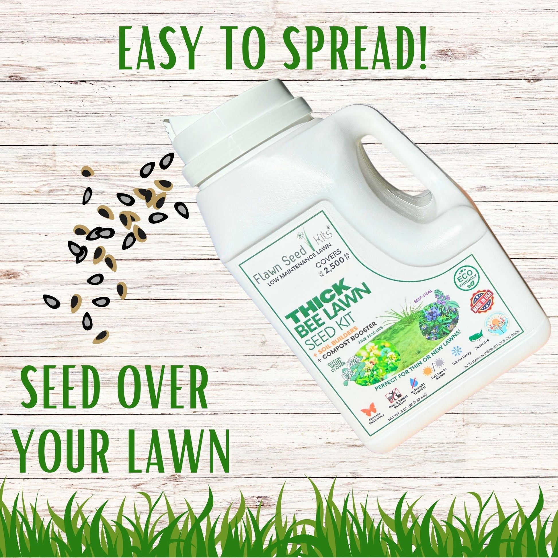Thick Bee Lawn Blend - Dutch White Clover, Self-Heal, & Fine Fescue Seed Kit 250 sq ft