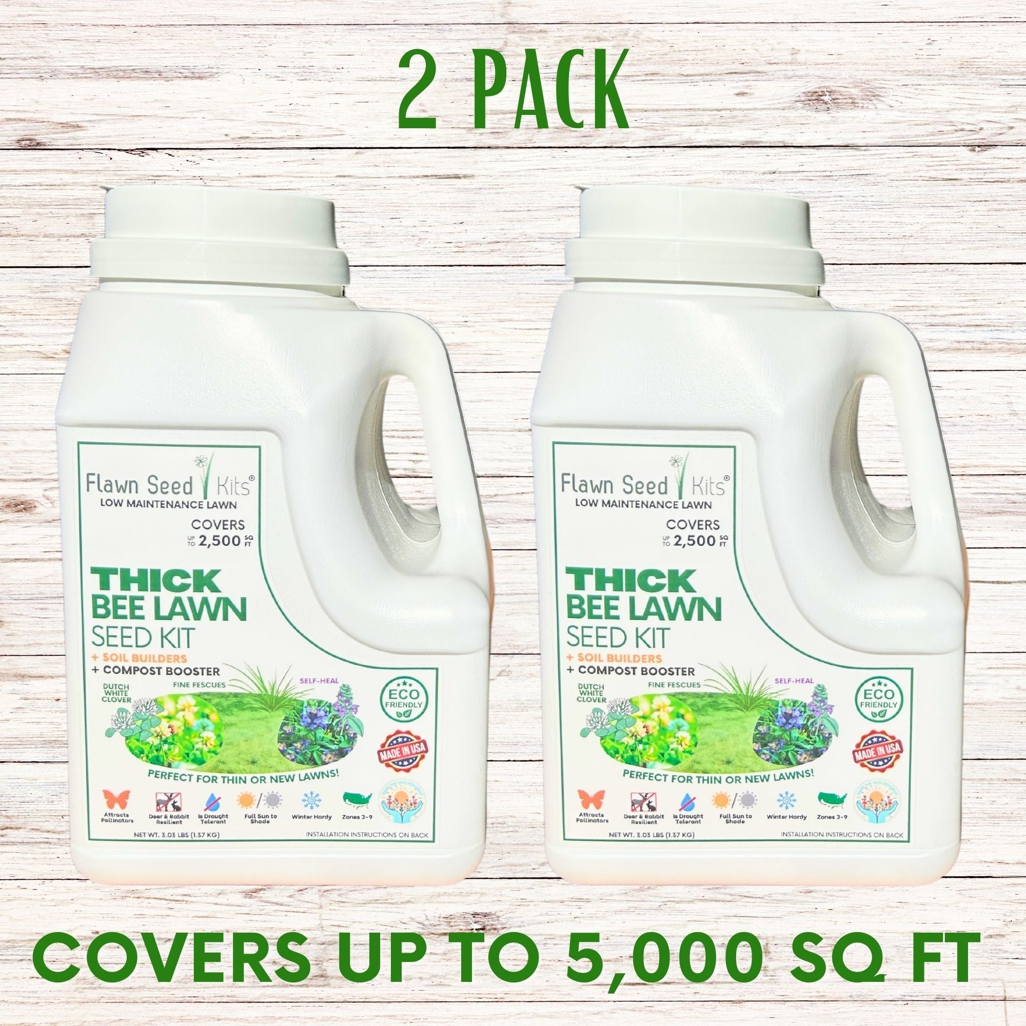 Thick Bee Lawn Blend - Dutch White Clover, Self-Heal, & Fine Fescue Seed Kit 250 sq ft