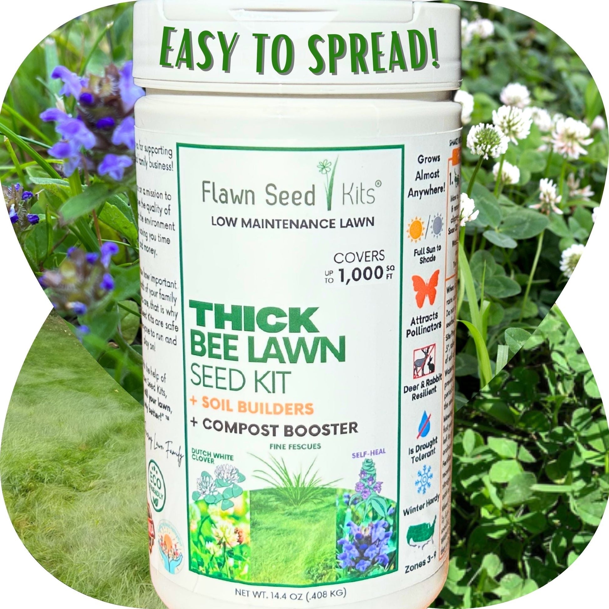 Thick Bee Lawn Blend - Dutch White Clover, Self-Heal, & Fine Fescue Seed Kit 250 sq ft