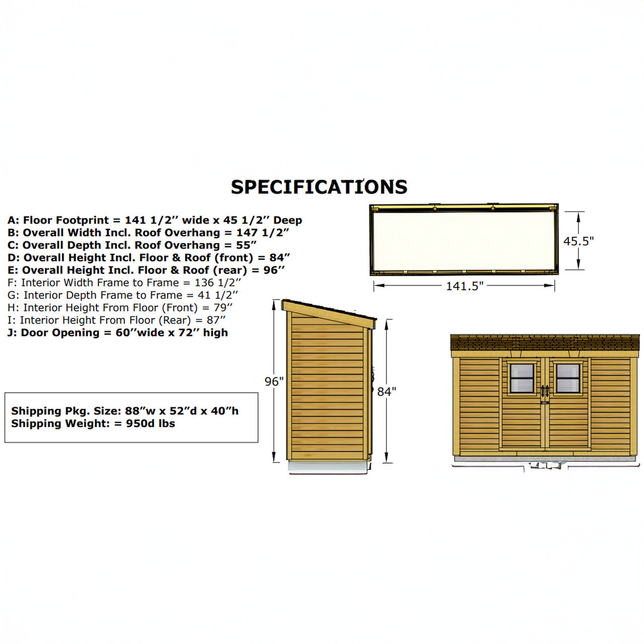 12' x 4' SpaceSaver Storage Shed - Sliding Double Doors