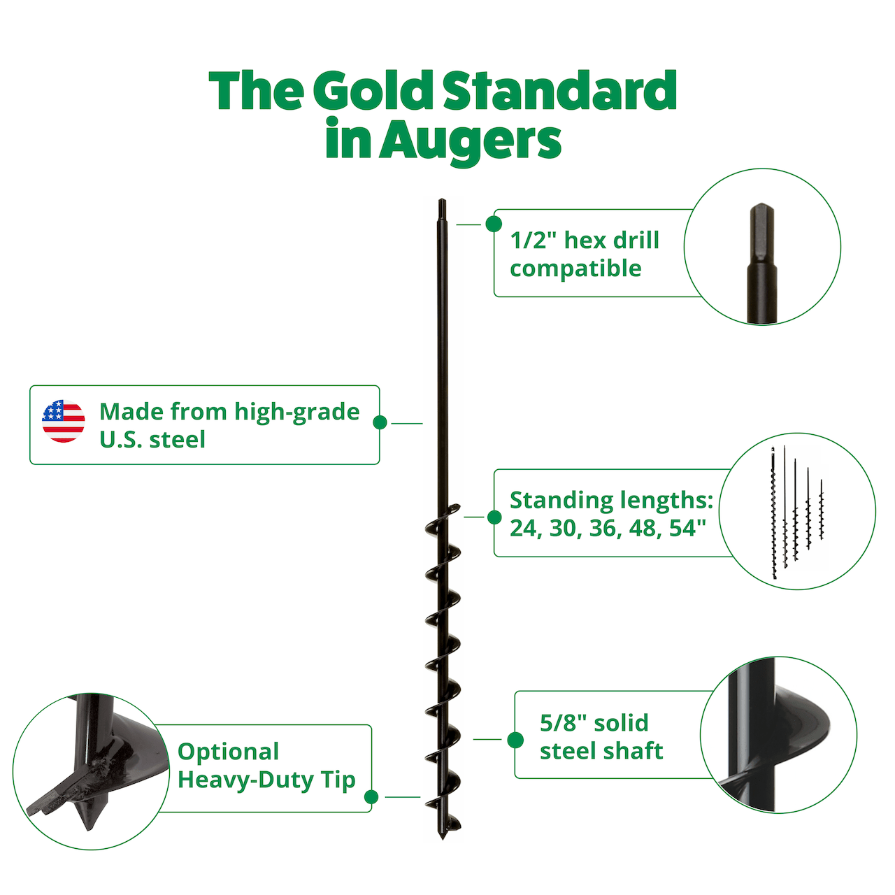 Tree Planting & Landscaping Auger - 2" x 24"-54" Heavy Duty - Clay, Rocky, or Professional Use 24"