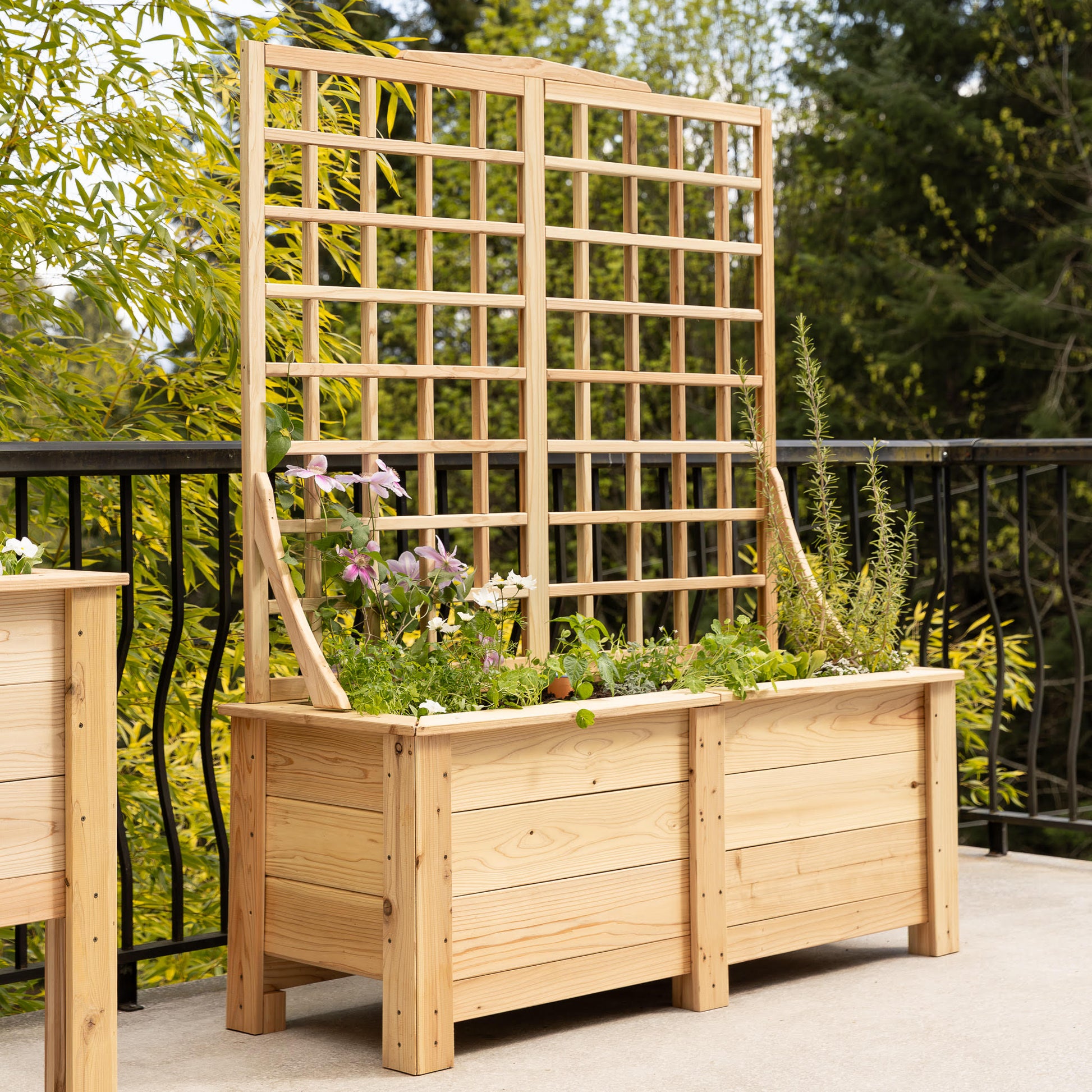 tall wooden planters with trellis Natural Cedar Planter Box with Trellis