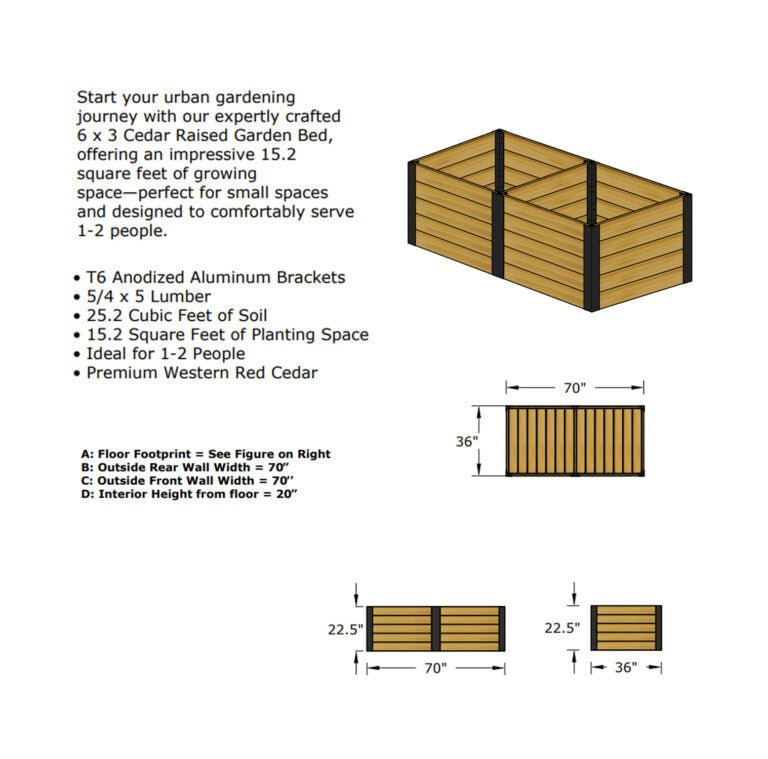 Urban Raised Garden Bed Planter 3' x 6'