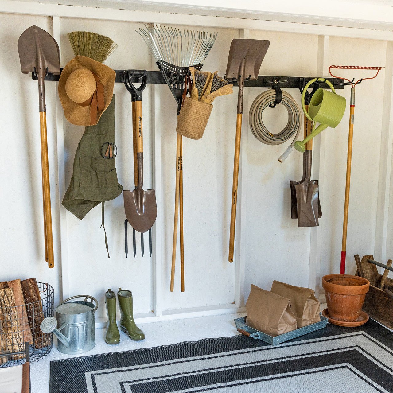 Wall-Mounted Bedrock Garden Tool Organizer - 3' Storage Hanger - Set of 2