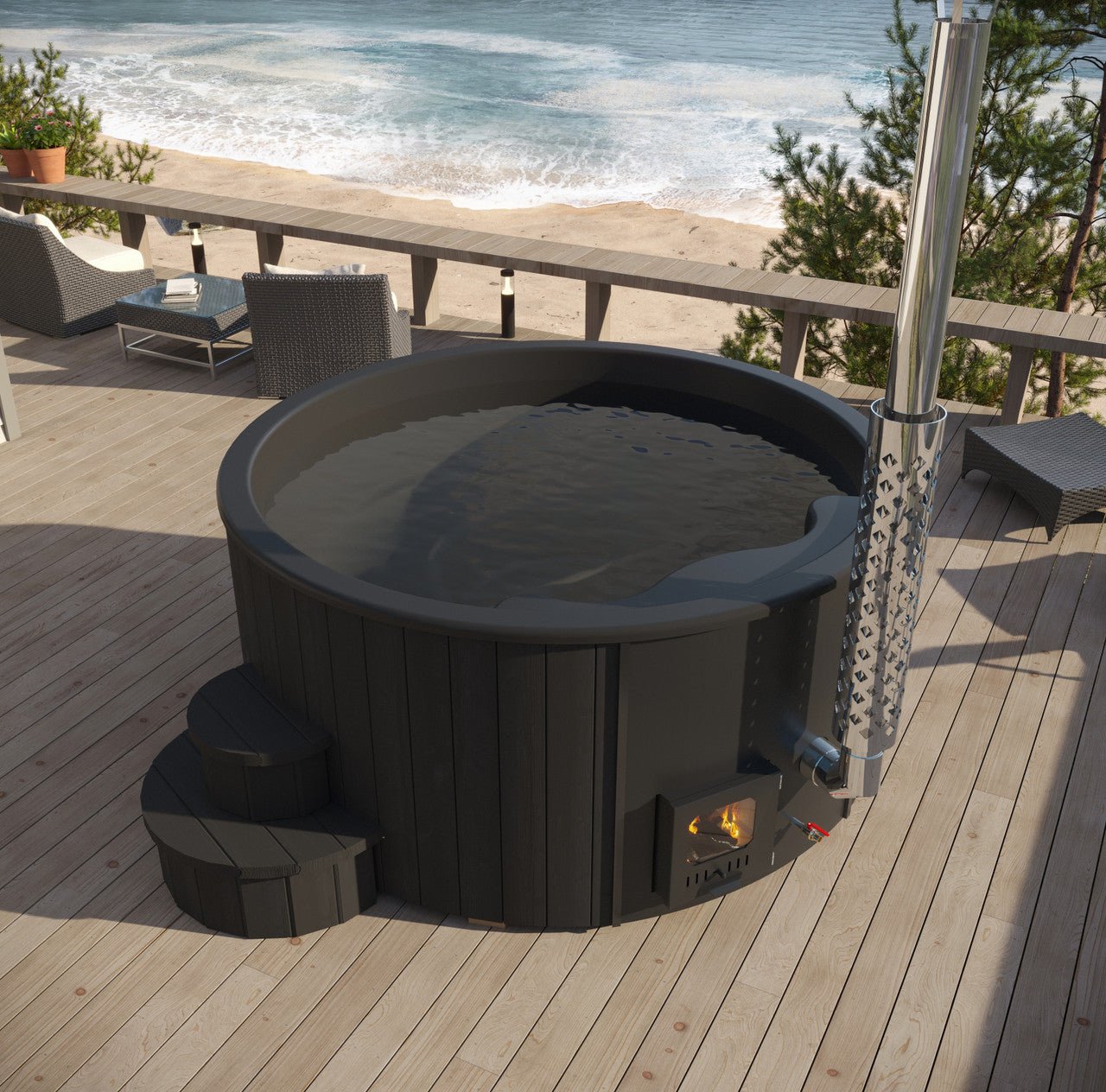 Wood-Burning Hot Tub 6 Person Black option3