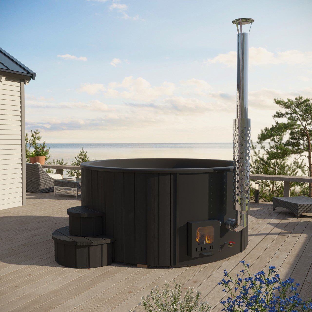 Wood-Burning Hot Tub 6 Person Black option3