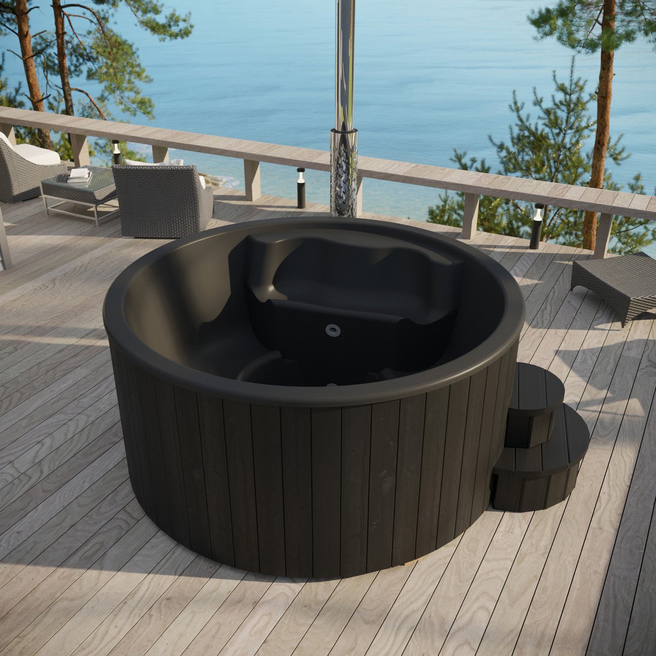 Wood-Burning Hot Tub 6 Person Black option3