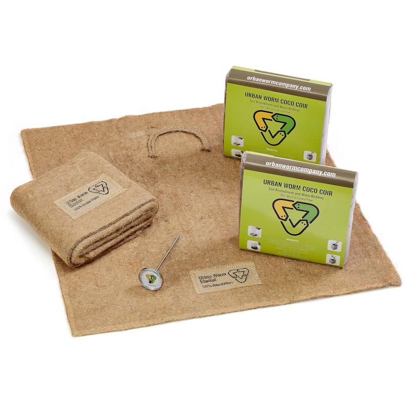 Worm Bin Accessory Bundle – Coco Coir, Worm Blankets & Compost Thermometer option3